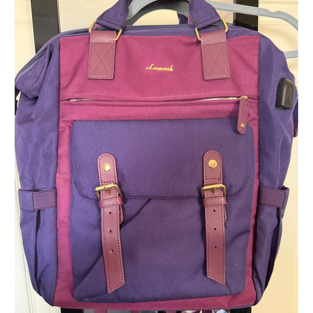 Lovevook Laptop Backpack Purple Burgundy Colorblock USB Charging Port Travel Bag